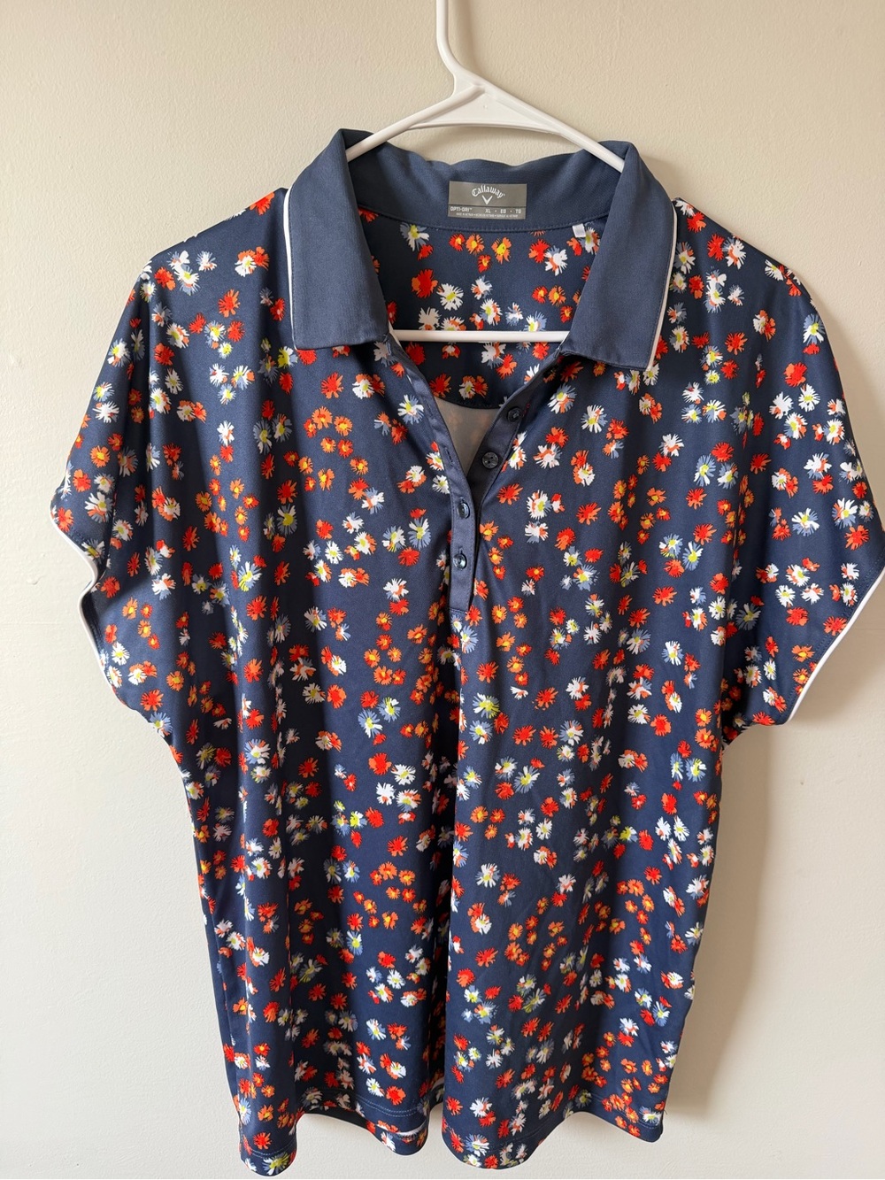 Callaway  Opti - Dri Navy Polo with Red and White Floral Print